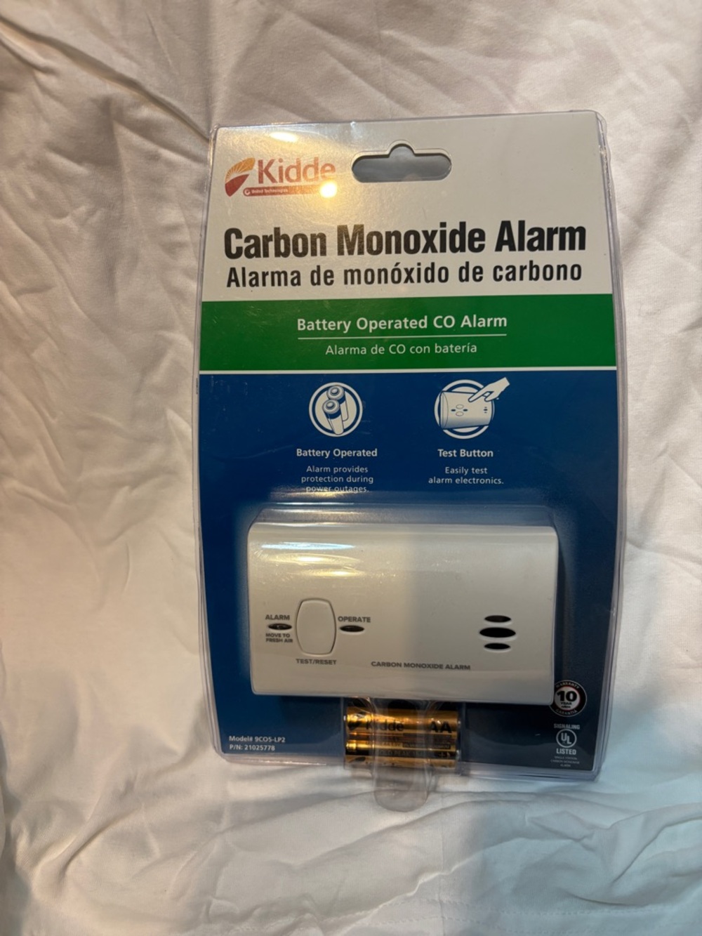Kidde Carbon Monoxide Alarm - White Battery powered. New